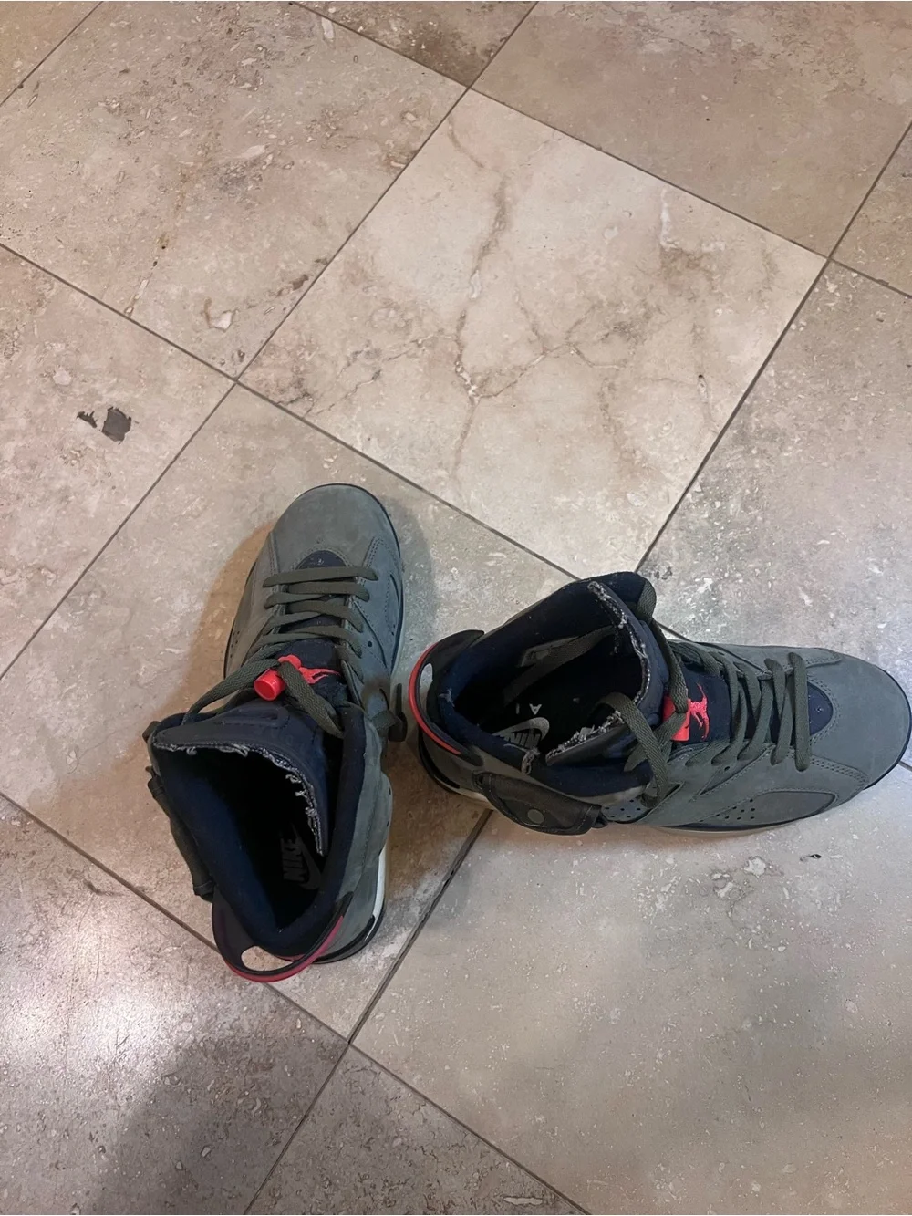 Jordan Olive Green and Black High-Top Sneakers with Red Accents